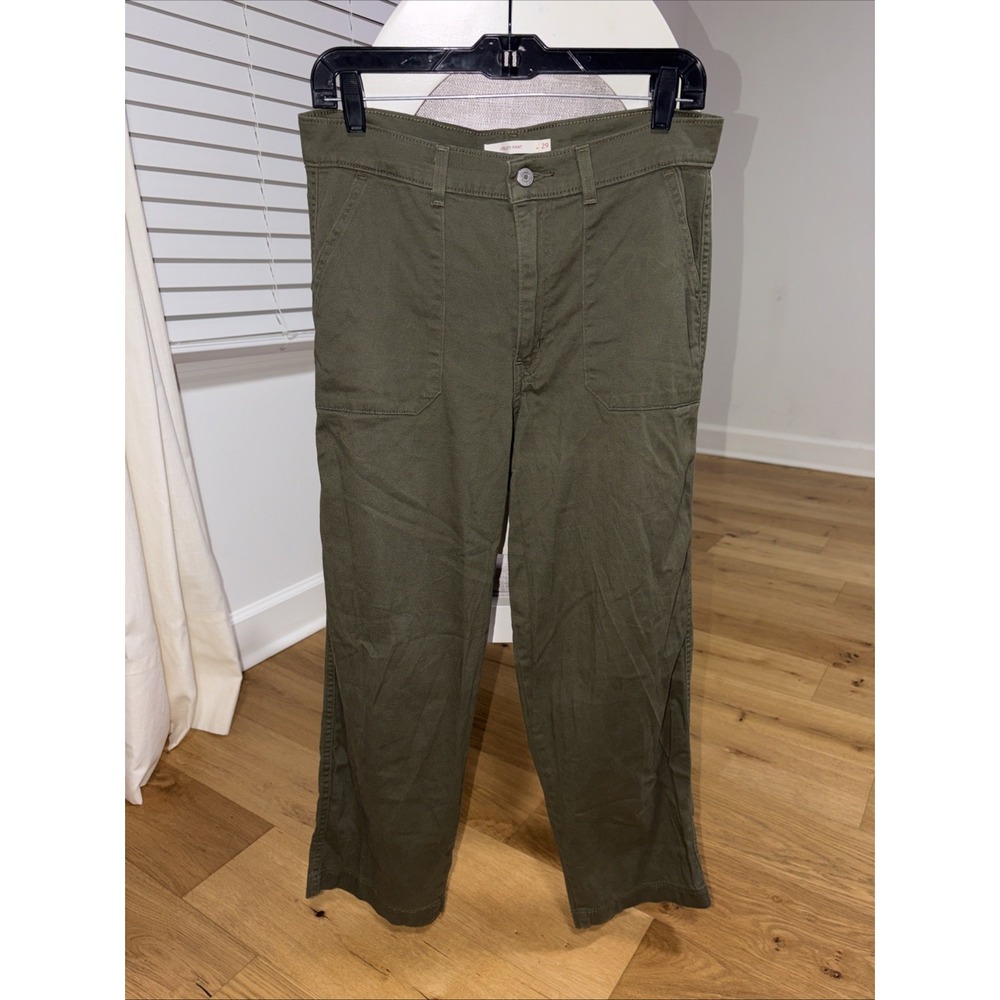 Women's Levi Cotton Utility Pants Size 29x27 Straight Leg Green Pants Deep Pocke